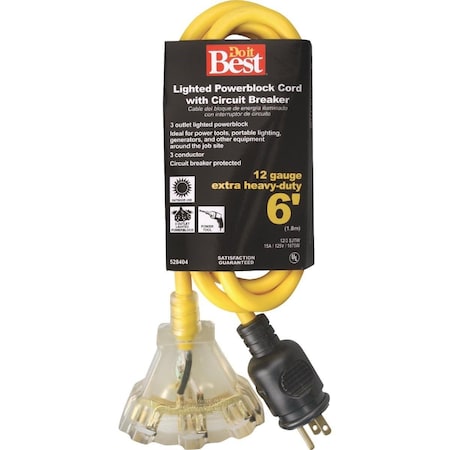 All-Source SJTW Extension Cord, 12 AWG, Outdoor, 12/3, 3 Outlets, 6 ft 553316